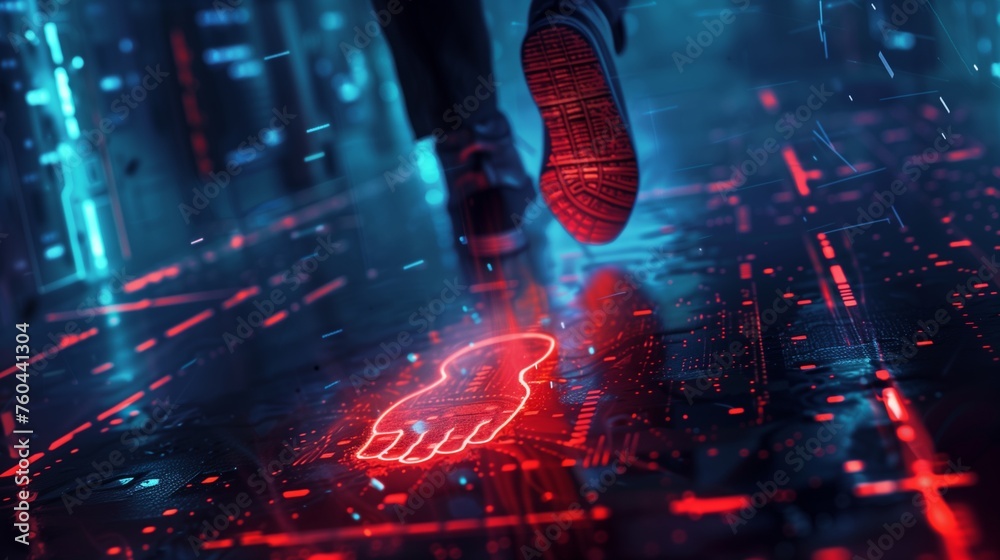 Cybersecurity digital footprints made of binary code, highlighting the ...