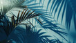 Tropical palm shadows play on a cool blue wall, creating an artistic natural pattern.