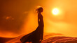 Femme au coucher de soleil dans le désert, 8K