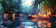 Banner spa stones in garden with flow water candles and flowers for massage spa treatment ,aroma ,healthy wellness relax calm luxurious atmosphere with pampering and well-being healthy skin practices