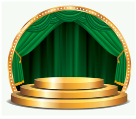 Wall Mural - vector golden podium stage with green curtain