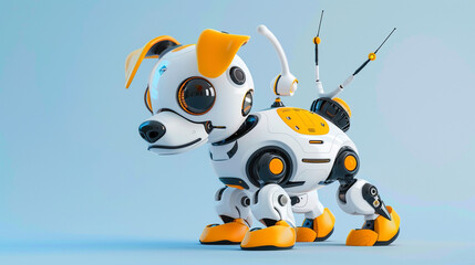 Wall Mural - A cute clipart robot dog wagging its tail, with antennas twitching in excitement.
