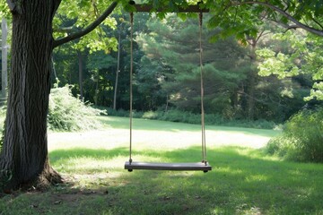 Poster - Backyard lawn swing garden. Summer chair. Generate Ai