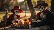 Graveyard Gathering: Skeleton Family's Dia De Los Muertos Picnic