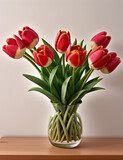 Fototapeta Tulipany - Bouquet of red and yellow tulips in a vase.