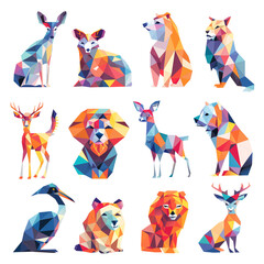 set of animals with a polygon style of clipart minimal illustration on white background, suitable for crafting and digital design projects