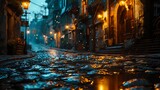 Fototapeta Fototapeta uliczki - City Serenity: Rainfall Adorns the Streets