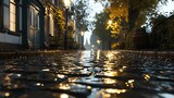 Fototapeta Fototapeta uliczki - City Serenity: Rainfall Adorns the Streets