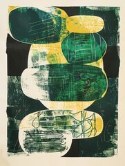 Poster - A painting featuring vibrant green and yellow colors blending and overlapping in an abstract pattern