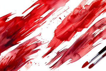 red paint brush strokes in watercolor on a transparent background