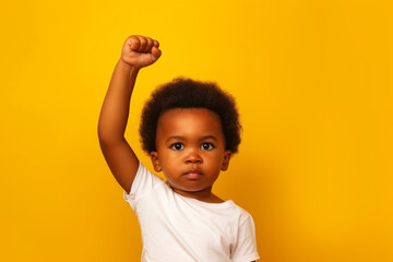 Black baby, kid with fist raised, black history month concept