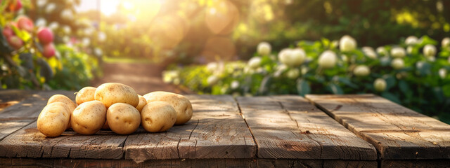 Canvas Print - potatoes on a wooden nature background