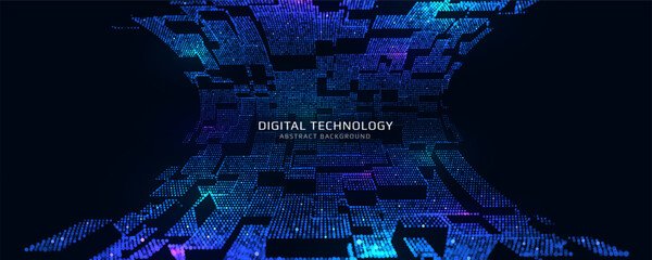 Wall Mural - Cyber background constructed with different particles. Digital 3d futuristic grid. Vector illustration.