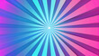 Bright blue and pink sunburst background. Rays diverging from a central point. Abstract graphic design horizontal banner. Digital artwork raster bitmap.