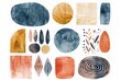 © Merilno - Abstract colorful boho japandi watercolor shapes set. A set of vibrant abstract watercolor shapes in various forms and colors, perfect for backgrounds or design elements
