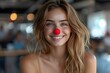 Smiling Woman With Red Nose