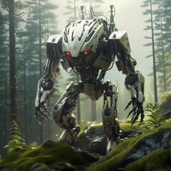 Poster - A futuristic robot in a natural environment. 