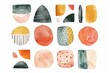© Merilno - Abstract colorful boho japandi watercolor shapes set. A set of vibrant abstract watercolor shapes in various forms and colors, perfect for backgrounds or design elements