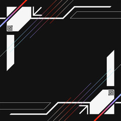 Poster - Cyberpunk Black Background with White and Hologram Neon Color Gradient Frame