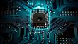 CPU is working the Cyber Technology Concept with Data internet of thing in digital background