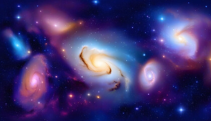 Wall Mural - A digital illustration of a colorful space background with galaxies, stars, and nebulae.