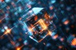 Blockchain cube small digital square Technology concept. 3D rendering.background technology futuristic beautiful high tech computer circuit AI brain