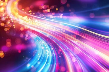 Poster - abstract background with colorful glowing light and light trails.