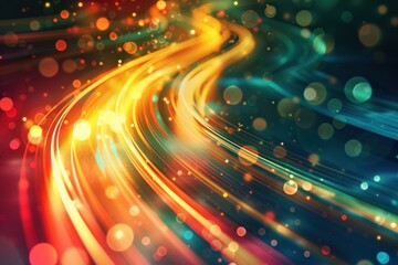 Poster - abstract background with colorful glowing light and light trails.
