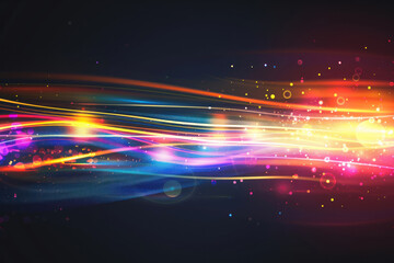 Poster - abstract background with colorful glowing light and light trails.