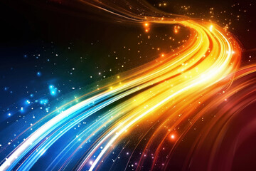 Poster - abstract background with colorful glowing light and light trails.