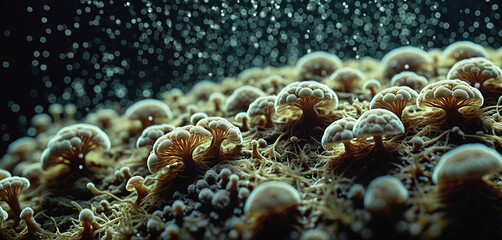 Microscopic magnification of growing molds or mold fungus and spores