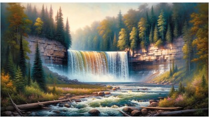 Wall Mural - Oil Painting Landscape of Tahquamenon Falls in Michigan