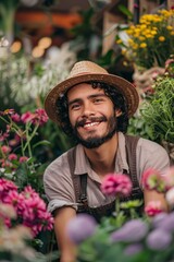 Man Standing in Front of Bunch of Flowers