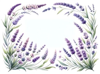 Wall Mural - Watercolor painting of Lavender and Botanical Elements for frame, corner and border invitation