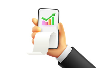 Poster - Businessman holding modern smartphone with business statistics. 3d vector illustration