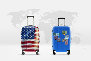 Poster - World travelling concept with two bags. 3d vector illustration