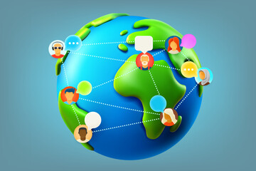 Aufkleber - People works together via internet. Online working concept. 3d vector illustration