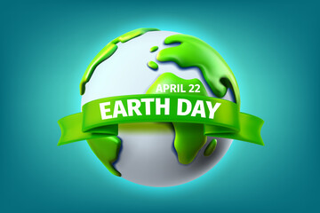 Poster - The Earth day concept. Vector illustration with the Earth and ribbon with inscription. 3d vector