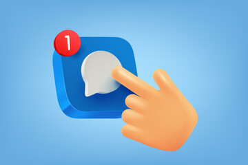 Aufkleber - Hand pressing blue button with new message icon. 3d vector illustration
