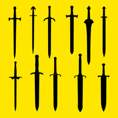 Wall Mural - flat design sword silhouette collection