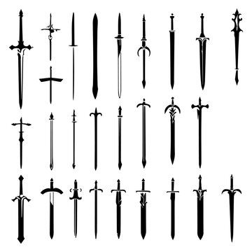 flat design sword silhouette collection