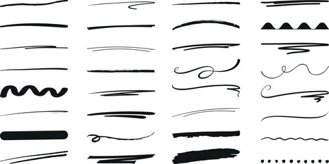 Wall Mural - black underline strokes vector set. hand drawn lines of various styles, perfect underlines for text 