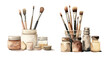 Assorted paintbrushes in jars with pigments