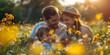 © Wuttichai - A family of three, a man, a woman and a child, are sitting in a field of yellow flowers