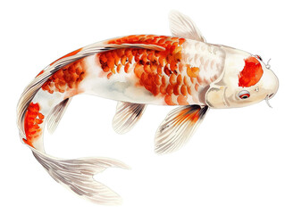 Illustration of a Japanese koi fish swimming. Illustration using watercolor medium.
