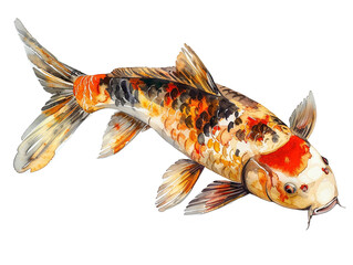 Wall Mural - Illustration of a Japanese koi fish swimming. Illustration using watercolor medium.