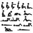 © Татьяна Лесогор - A set of human figures in different poses, lying on the floor, squatting, sitting in different poses. Pictogram of human figures. Flat illustration of a healthy lifestyle