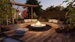 Create a lounge area with built-in benches and a central fire pit.