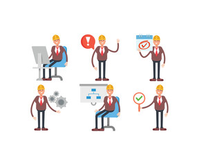 Poster - engineer characters in various poses icons set vector illustration