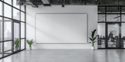 Sticker - White blank wall in a modern office interior with glass doors and windows, mockup template,banner